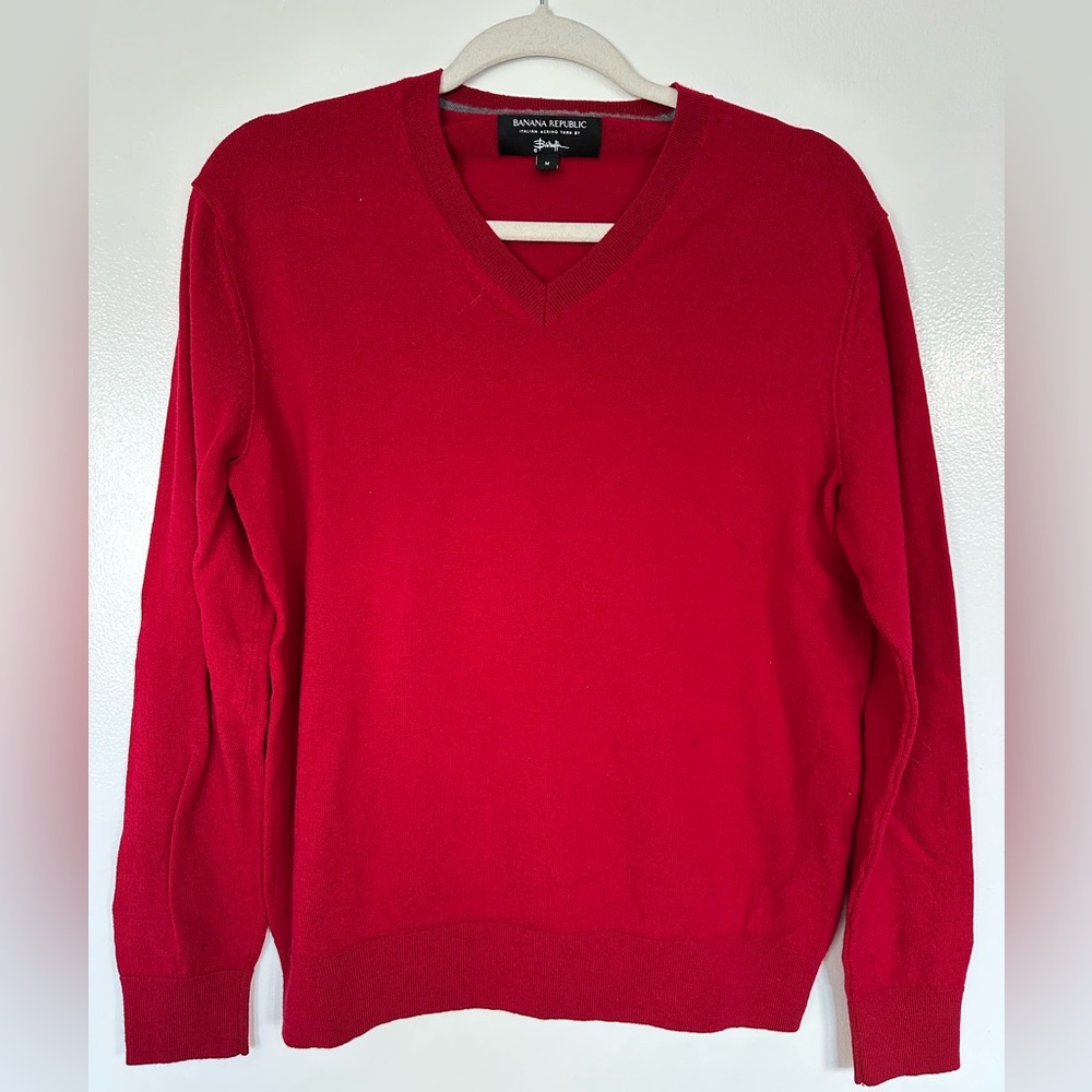 Banana Republic Red Italian Merino Wool V Neck Men’s Sweater Medium